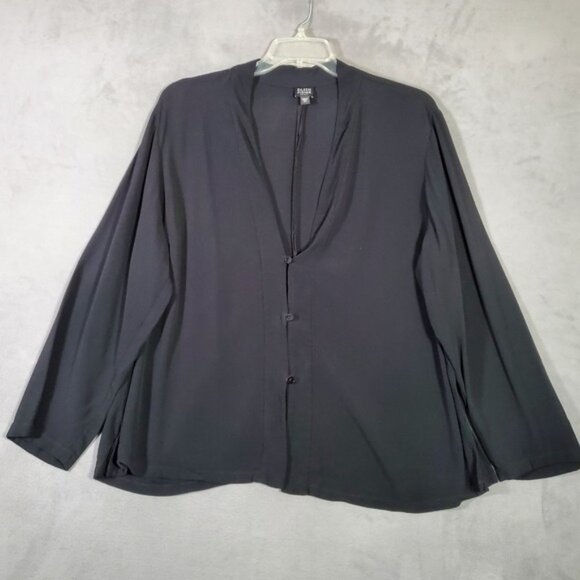 EILEEN FISHER Blouse Womens 2X Black Button V Neck Lagenlook Capsule Minimal - Picture 1 of 7